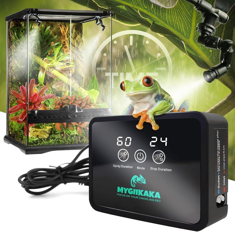 MYGIIKAKA Reptile Smart Mister, Reptile Humidifiers Misting System Automatic with Timer, Terrariums Humidifier with 360°Adjustable Misting Nozzles, Spray Kit for Rainforest Plants Amphibian - Image 1